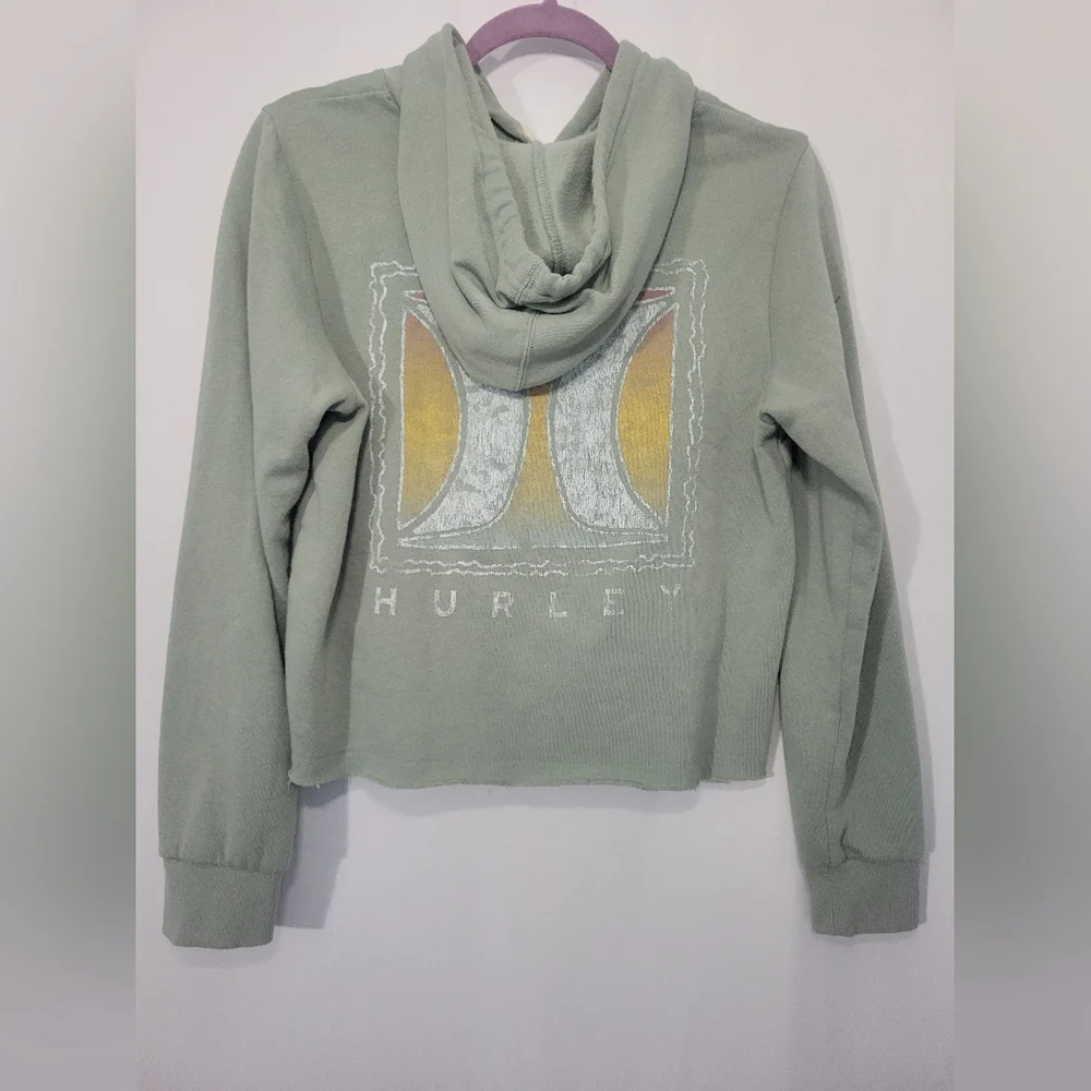 Hurley Light Green Logo Cropped Hoodie S Lightweight - Picture 2 of 6